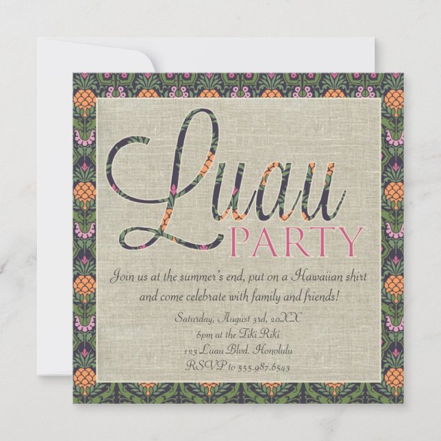 Invitación Elegante Fiesta tropical hawaiano luau (Anverso)