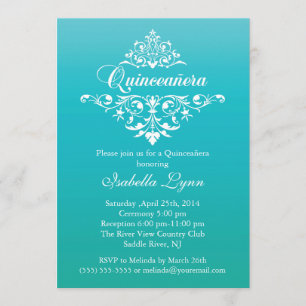 Invitación Elegante Fiesta Turquesa Azul Ombre Quinceañera