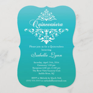 Invitación Elegante Fiesta Turquesa Azul Ombre Quinceañera