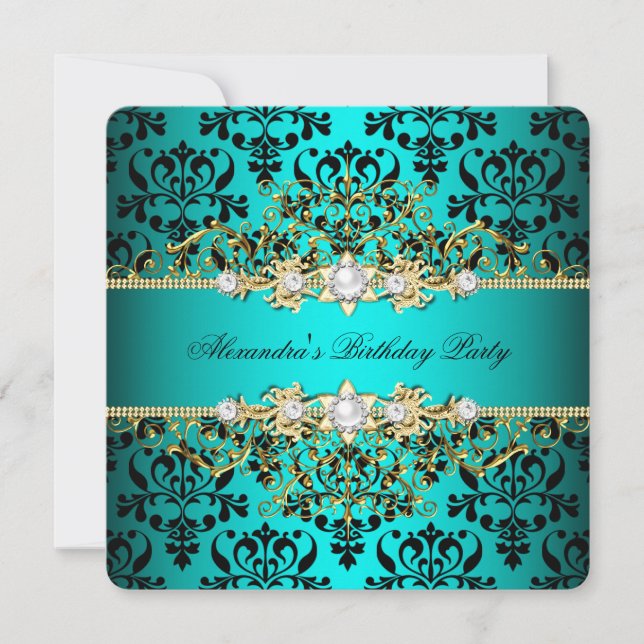 Invitación Elegante fiesta Verde azulada de cumpleaños de Dam (Anverso)