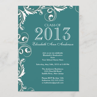 Invitación Elegante fiesta Verde azulada de graduación blanca