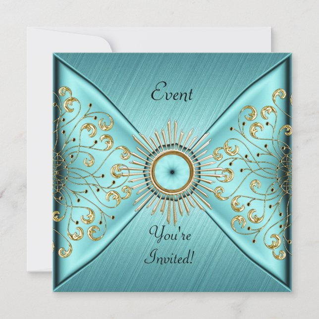 Invitación Elegante Fiesta Verde azulado de eventos de oro az (Anverso)
