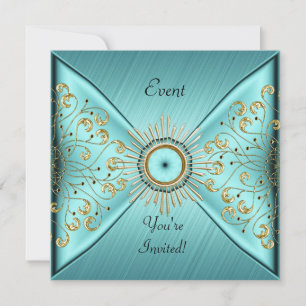 Invitación Elegante Fiesta Verde azulado de eventos de oro az