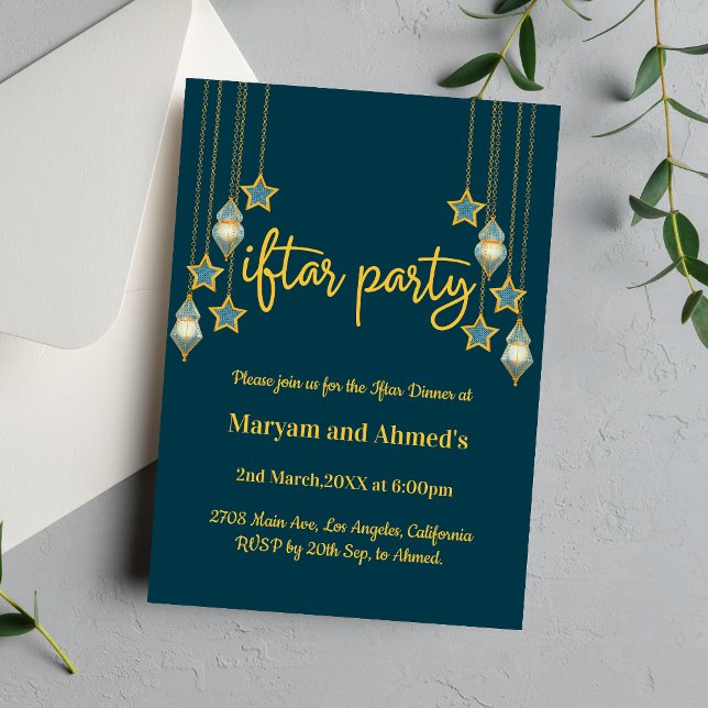 Invitación Elegante Fiesta Verde azulado de Iftar azul y oro (Subido por el creador)