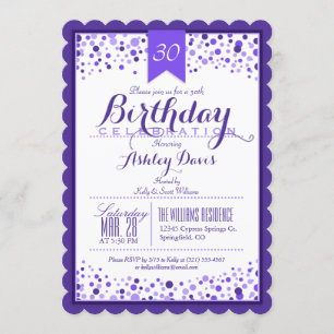 Invitación Elegante Fiesta violeta morado blanco 30 cumpleaño