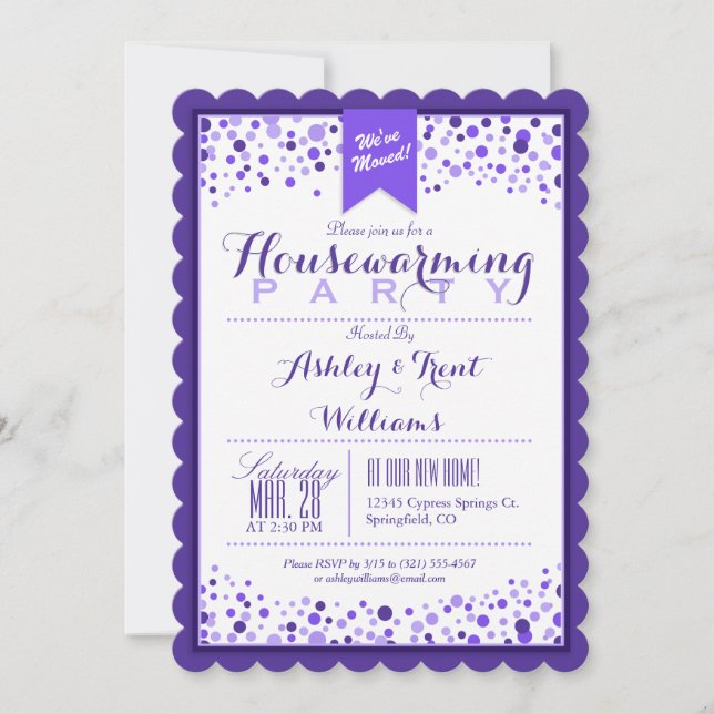 Invitación Elegante Fiesta violeta morado blanco de la casa c (Anverso)