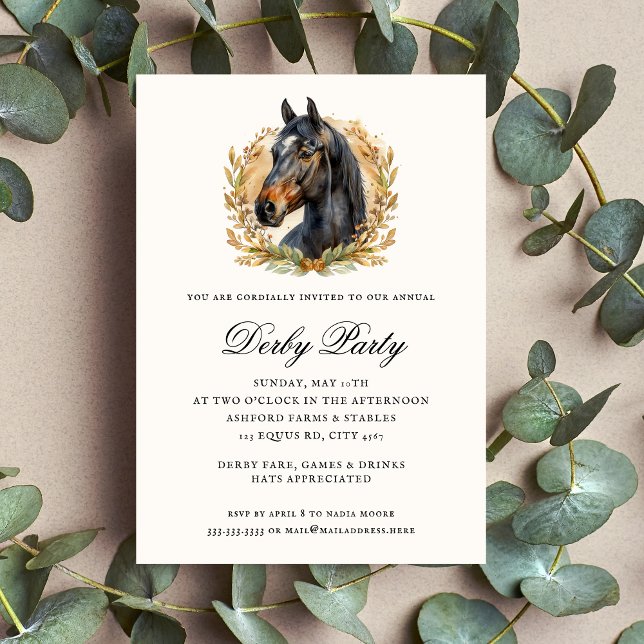 Invitación Elegante Fiesta Wreath Derby de la raza del caball (Subido por el creador)