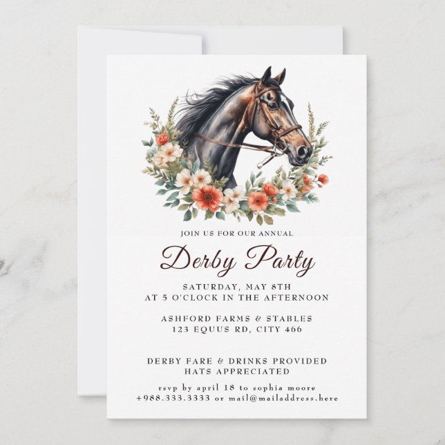 Invitación Elegante Fiesta Wreath Derby de la raza del caball (Anverso)