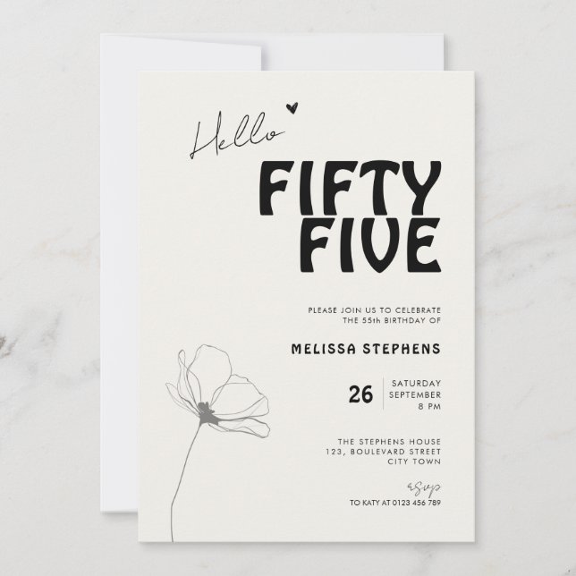 Invitación Elegante Fifty Five Tipografía Negrita Cumpleaños  (Anverso)