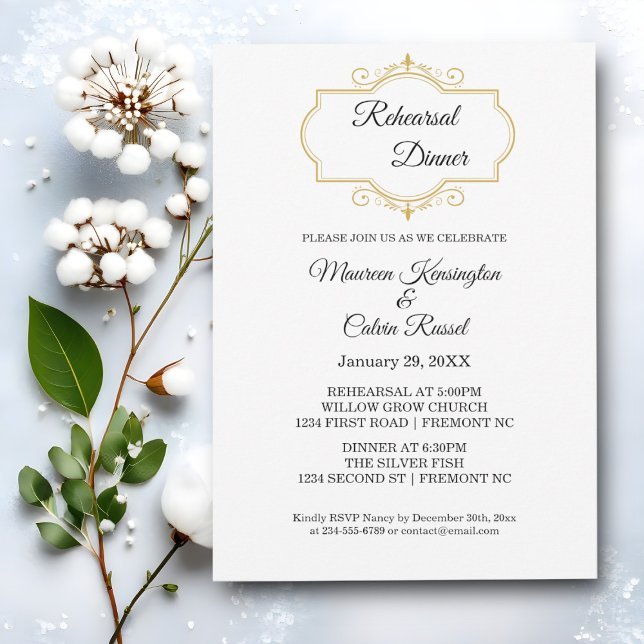 Invitación Elegante filigrí dorado en una cena blanca y ensay (Subido por el creador)