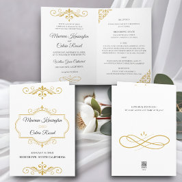 Invitación Elegante filigrí dorado sobre blanco, Boda