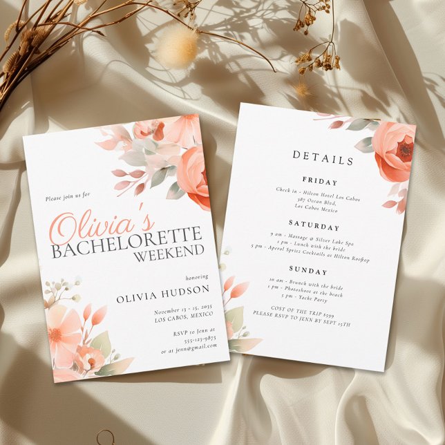 Invitación Elegante Fin de Semana de Bachelorette Floral (Subido por el creador)