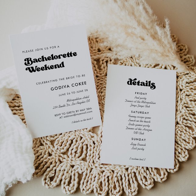 Invitación Elegante fin de semana de bachillerato en blanco y (Subido por el creador)