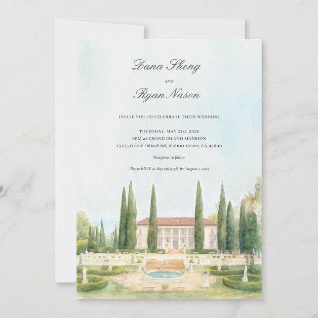 Invitación Elegante finca | Mapa de boda ilustrado (Anverso)