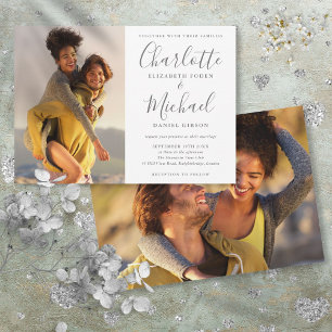 Invitación Elegante firma de fotos de guión blanco gris fotos