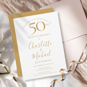 Invitación Elegante firma dorada 50 aniversario de bodas