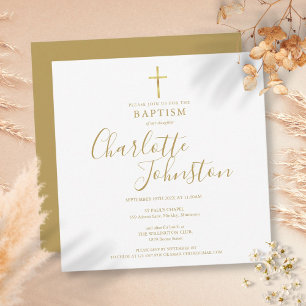 Invitación Elegante firma en guión de oro Bautizo 