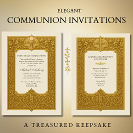 Invitación Elegante First Holy Communia Gold Chalice