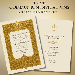 Invitación Elegante First Holy Communia Gold Chalice