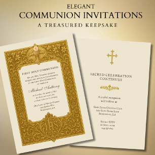 Invitación Elegante First Holy Communia Gold Chalice