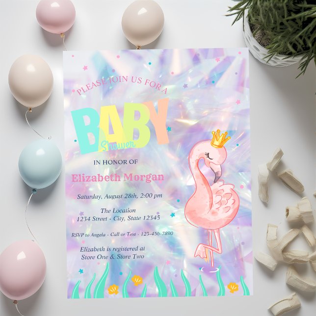 Invitación Elegante Flamingo Holographic Baby Shower (Subido por el creador)