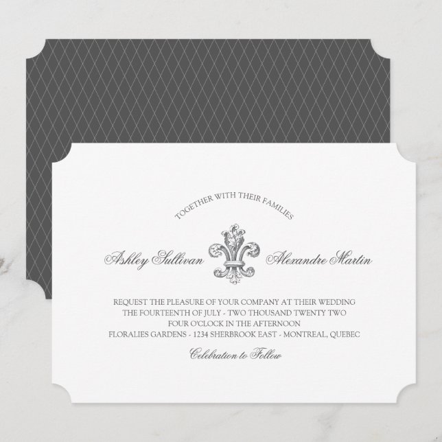 Invitación Elegante Fleur de Lis Boda 3 (Anverso / Reverso)