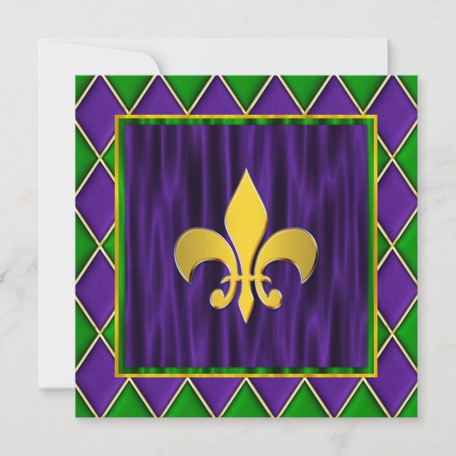 Invitación Elegante Fleur De Lis Boda de Mardi Gras (Anverso)