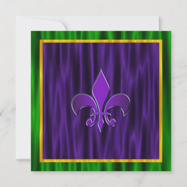 Invitación Elegante Fleur De Lis Boda de Mardi Gras (Anverso)