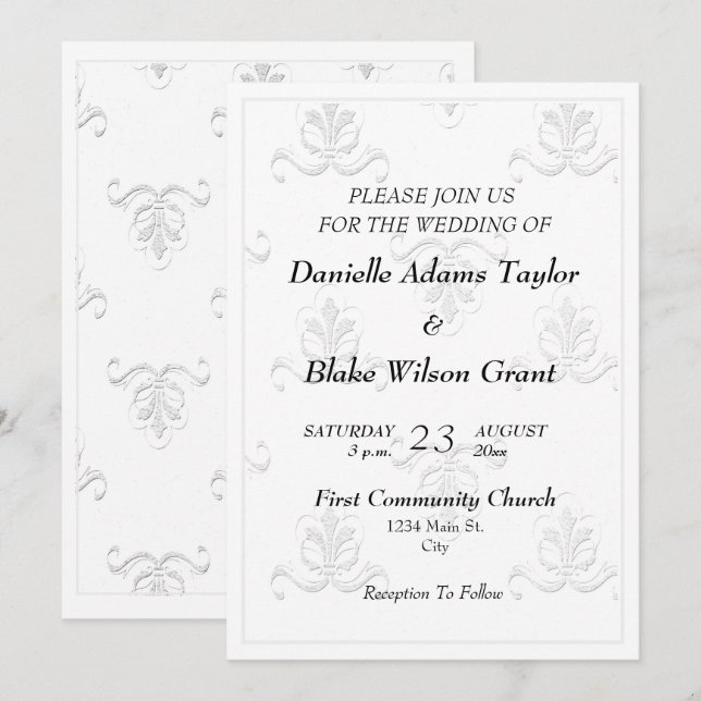 Invitación Elegante Fleur de Lis Invitat Boda blanco y negro (Anverso / Reverso)