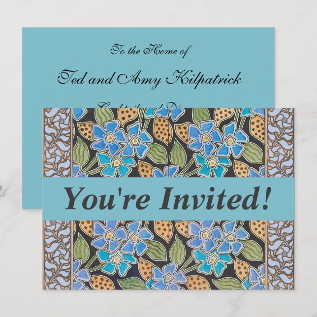 Invitación Elegante Flor Azul Periwinkle Floral Clásico (Anverso / Reverso)