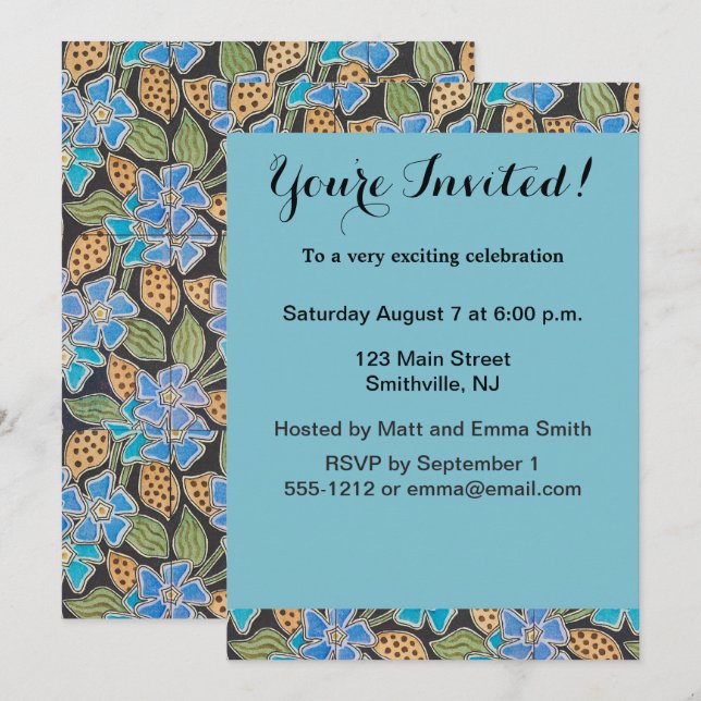 Invitación Elegante Flor Azul Periwinkle Floral Clásico (Anverso / Reverso)