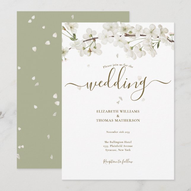 Invitación Elegante Flor Blanca Floral Script Boda (Anverso / Reverso)