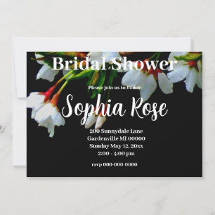 Invitación Elegante flor blanca negra Flor blanca