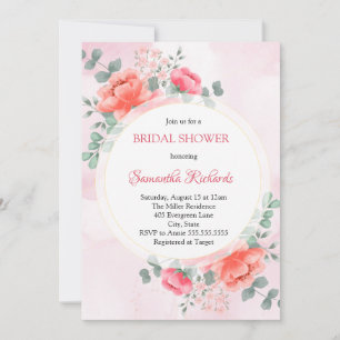 Invitación Elegante flor color de agua rosa rosa rosa de la f
