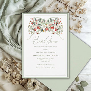 Invitación Elegante Flor de Acuarela de Fresa Nupcial