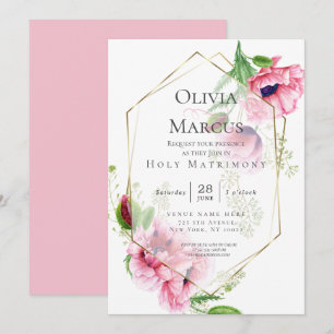 Invitación Elegante flor de adormidera rosa primavera