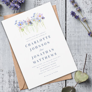 Invitación Elegante Flor de Boda Floral Rosa Azul