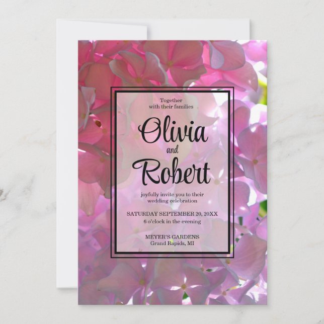 Invitación Elegante flor de boho rosa hidrangeas Boda (Anverso)