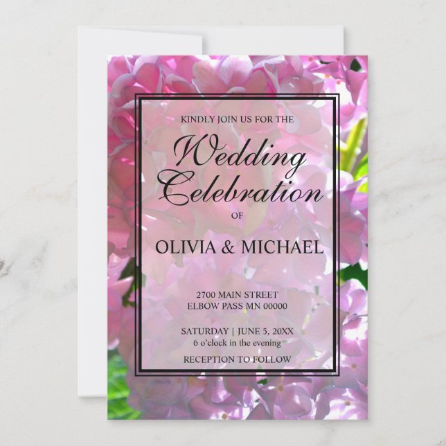 Invitación Elegante flor de boho rosa hidrangeas Boda (Anverso)