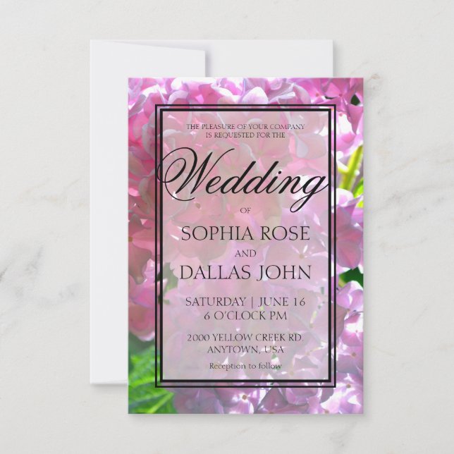 Invitación Elegante flor de boho rosa hidrangeas Boda (Anverso)
