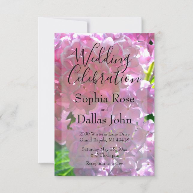 Invitación Elegante flor de boho rosa hidrangeas Boda (Anverso)