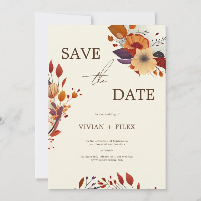 Invitación Elegante Flor De Caída Salvar La Fecha (Anverso)