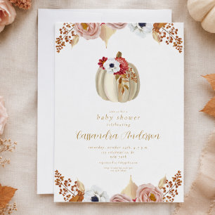 Invitación Elegante Flor de Calabaza de Otoño en Acuarela par