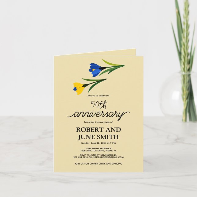 Invitación Elegante flor de crocus 50 aniversario boda (Anverso)
