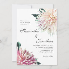 Invitación Elegante Flor de Dahlia Rosa Claro para Boda