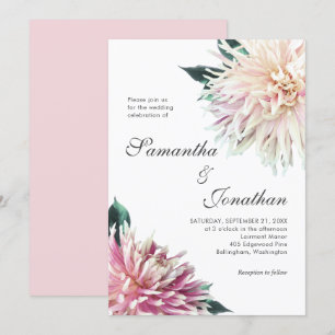 Invitación Elegante Flor de Dahlia Rosa Claro para Boda