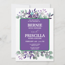Invitación Elegante Flor de Flor Blanca Texto Púrpura Boda
