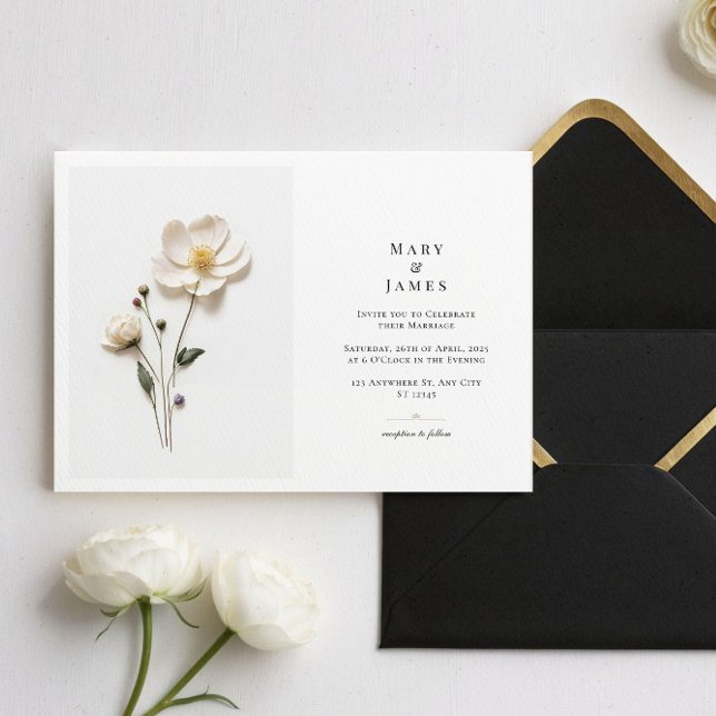 Invitación Elegante Flor de Flor Silvestre Blanca Horizontal  (Subido por el creador)