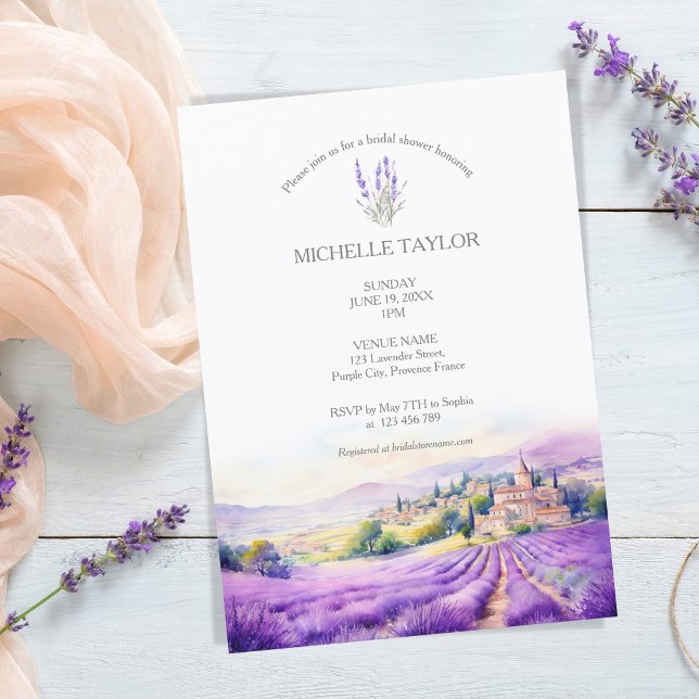 Invitación Elegante Flor de Flor Silvestre Lavanda Morado Vio (WATERCOLOR LAVENDER FIELDS PROVENCE FRANCE)