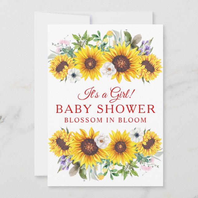 Invitación Elegante flor de girasol amarillo Baby Shower (Anverso)